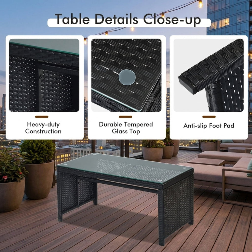 Biotree 4 Pieces Rattan Patio Furniture Set with Weather Resistant Cushions and Tempered Glass Tabletop