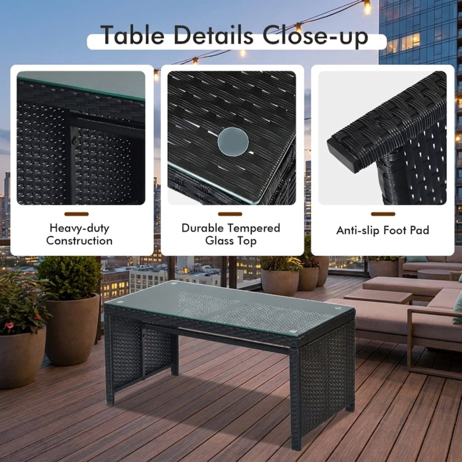 Biotree 4 Pieces Rattan Patio Furniture Set with Weather Resistant Cushions and Tempered Glass Tabletop