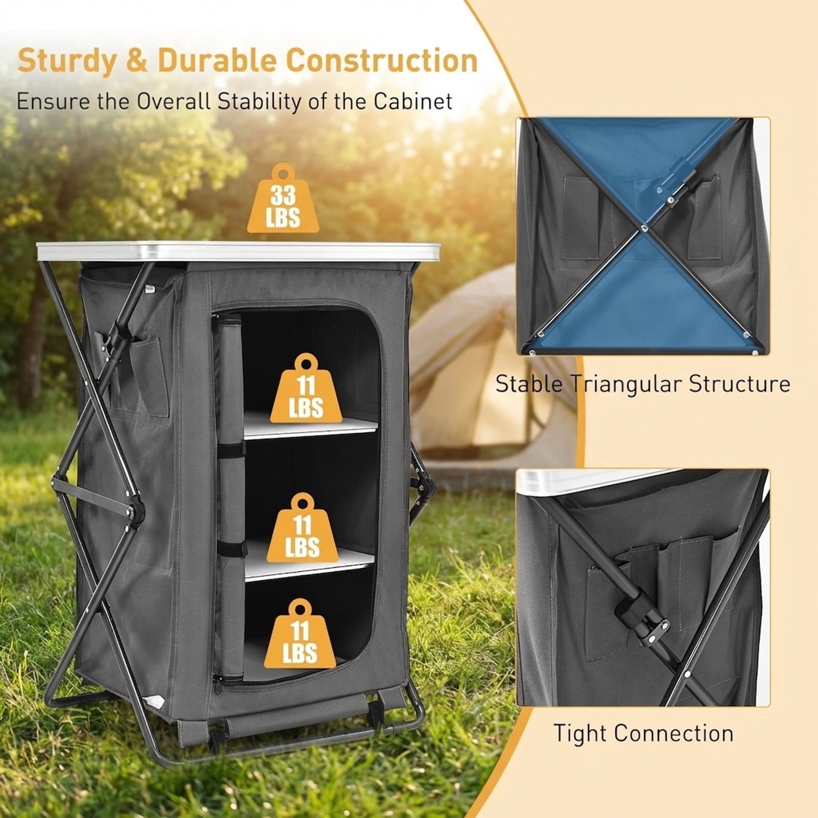 Biotree Folding Camping Storage Cabinet with 3 Shelves and Carry Bag Portable Camp Kitchen Organizer for Outdoor, Green