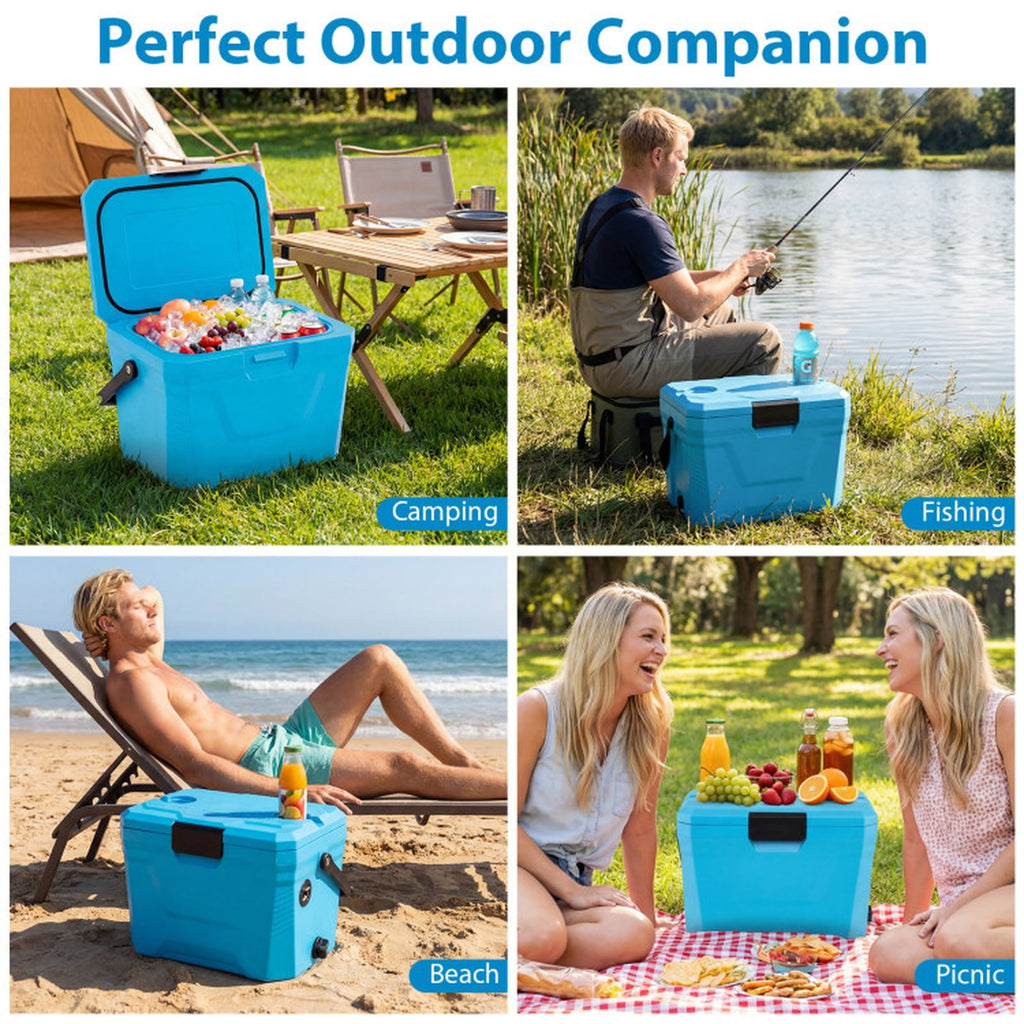 Biotree 21 Qt Insulated Portable Cooler Hard Shell Ice Chest with 2 Cup Holders, Blue
