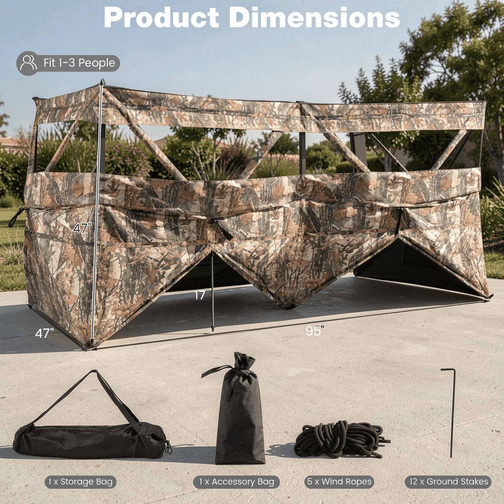Biotree See-Through Pop Up 1-3 Person Hunting Blind with Dog Door for Waterfowl Duck and Goose Hunting