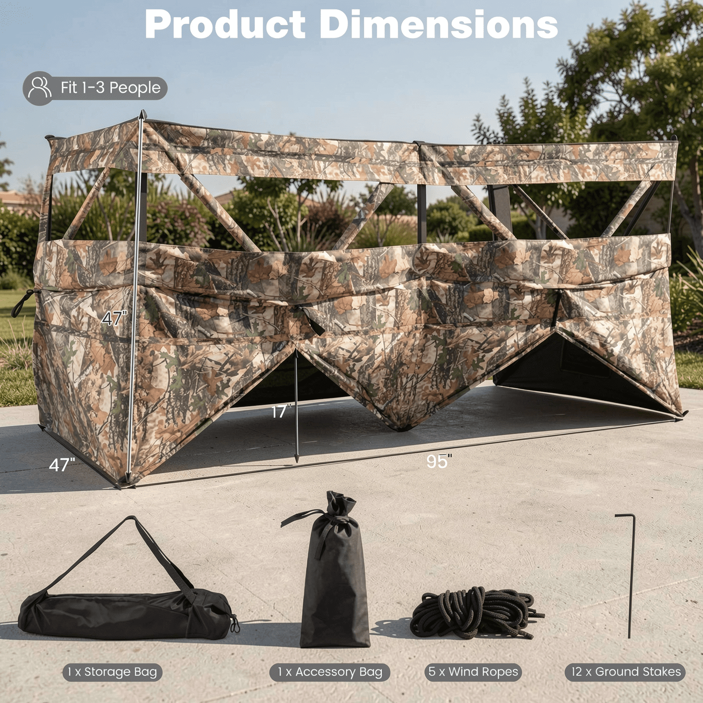 Biotree See-Through Pop Up 1-3 Person Hunting Blind with Dog Door for Waterfowl Duck and Goose Hunting