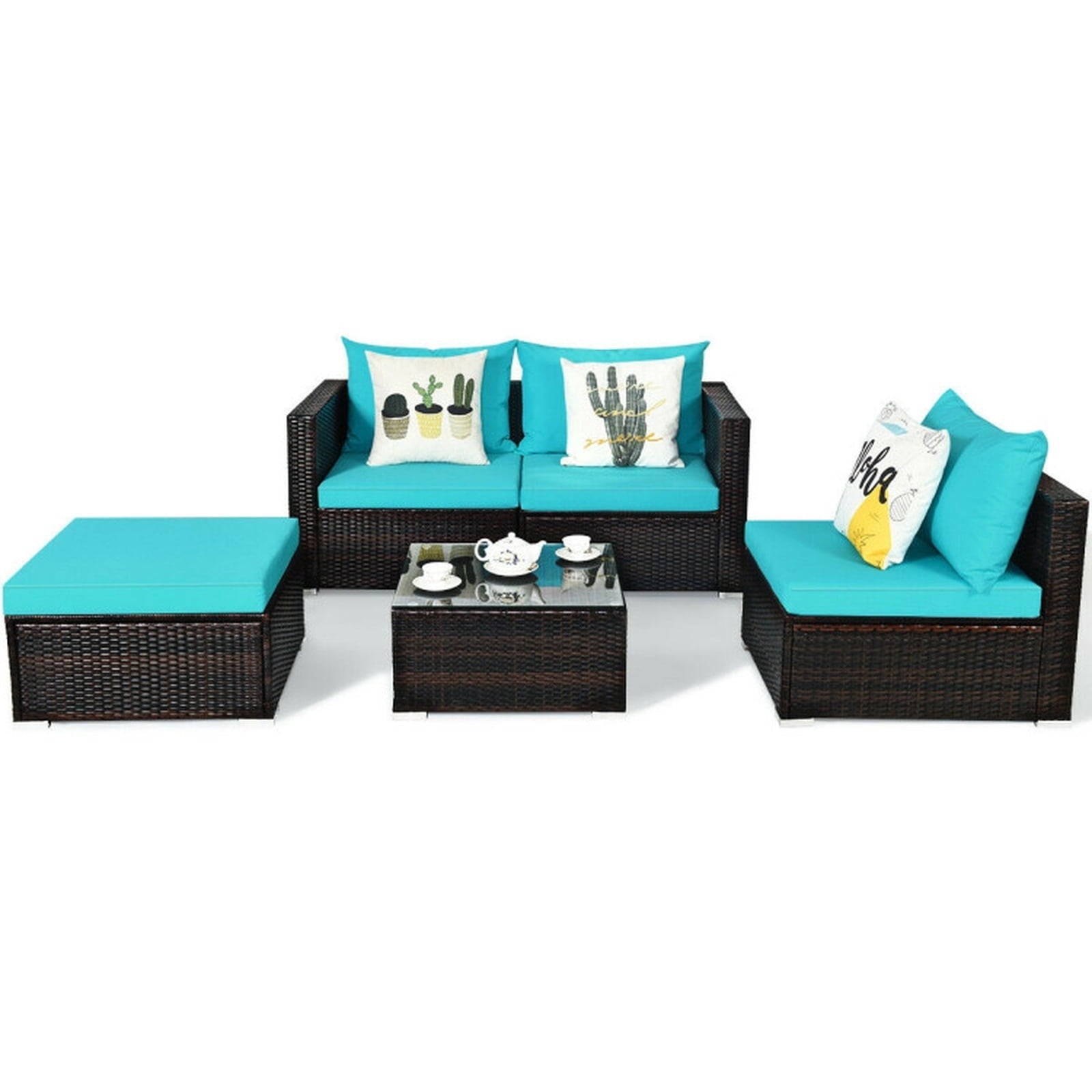 Biotree 5 Pieces Patio Rattan Furniture Set with Coffee Table Outdoor Conversation Set for Garden Backyard PorchTurquoise