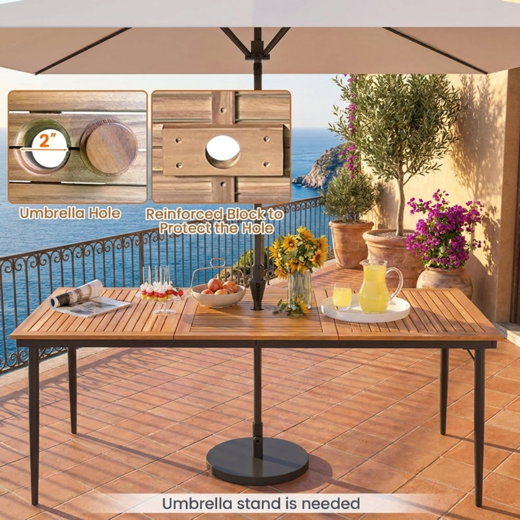 Biotree 79 Inch Acacia Wood Outdoor Dining Table for 8 with 1.9 Inch Umbrella Hole, Natural