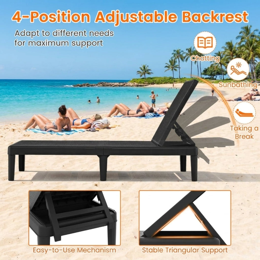 Biotree Outdoor Chaise Lounger Chair with Waterproof Rattan Textured PP Surface and 330 Lbs CapacityBlack