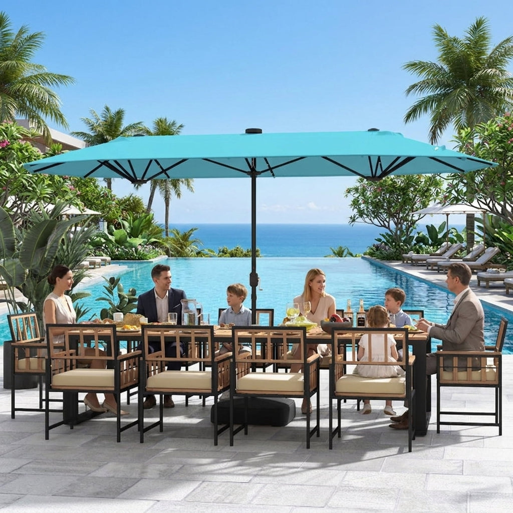 Biotree 13 ft Cantilever Patio Umbrella Offset Hanging with Cross Base, 8 Ribs - Multicolor for Backyard