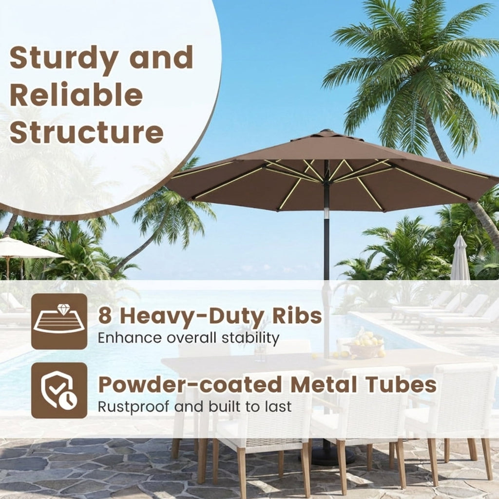 Biotree 8.5 ft Market Patio Umbrella with Crank and Tilt, 8 Sturdy Ribs, Vented Canopy - Beige for Backyard