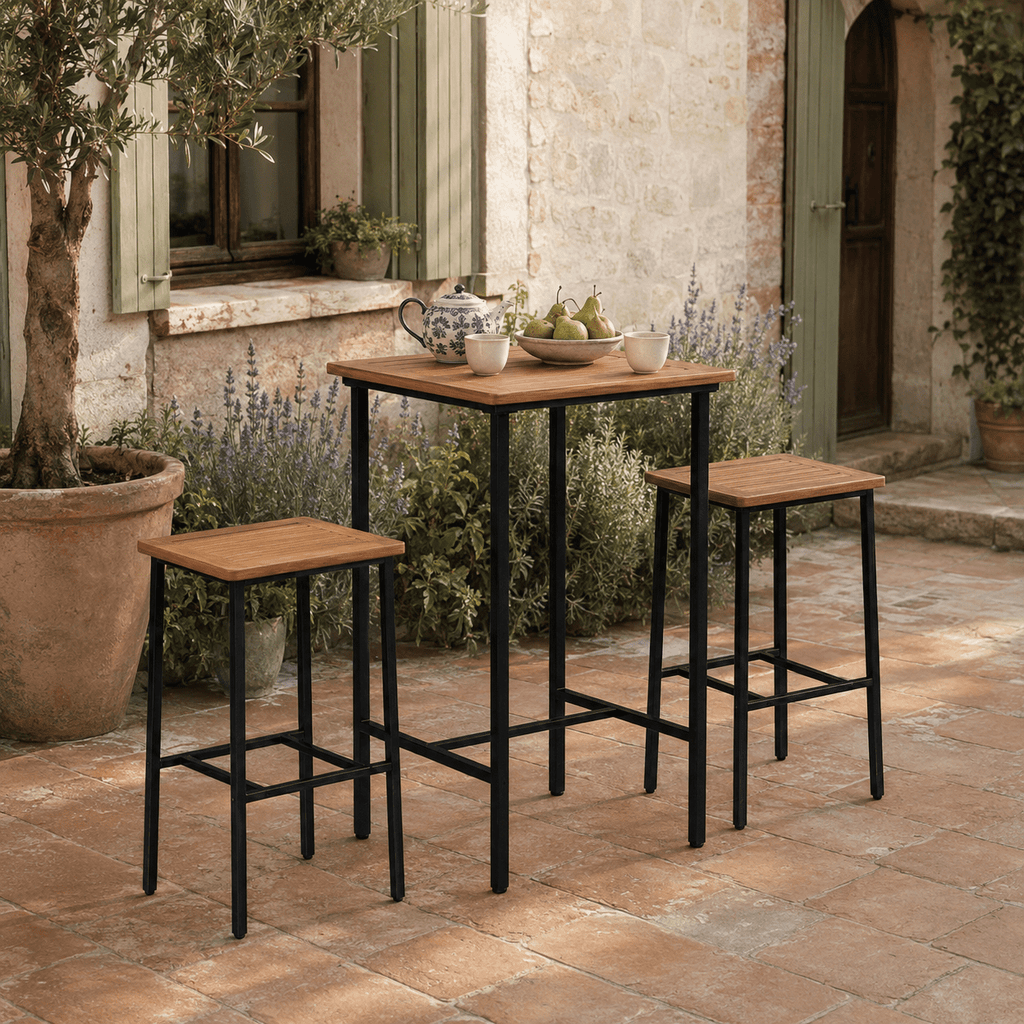 Biotree 3-Piece Acacia Wood Outdoor Bistro Set with Bar Table and 2 Stools