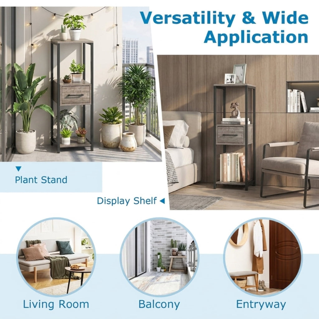 Biotree 2 Pack 3 Tier Tall Metal Plant Stand with Drawer and Display Shelf for Indoor Outdoor Patio Balcony Garden, Gray