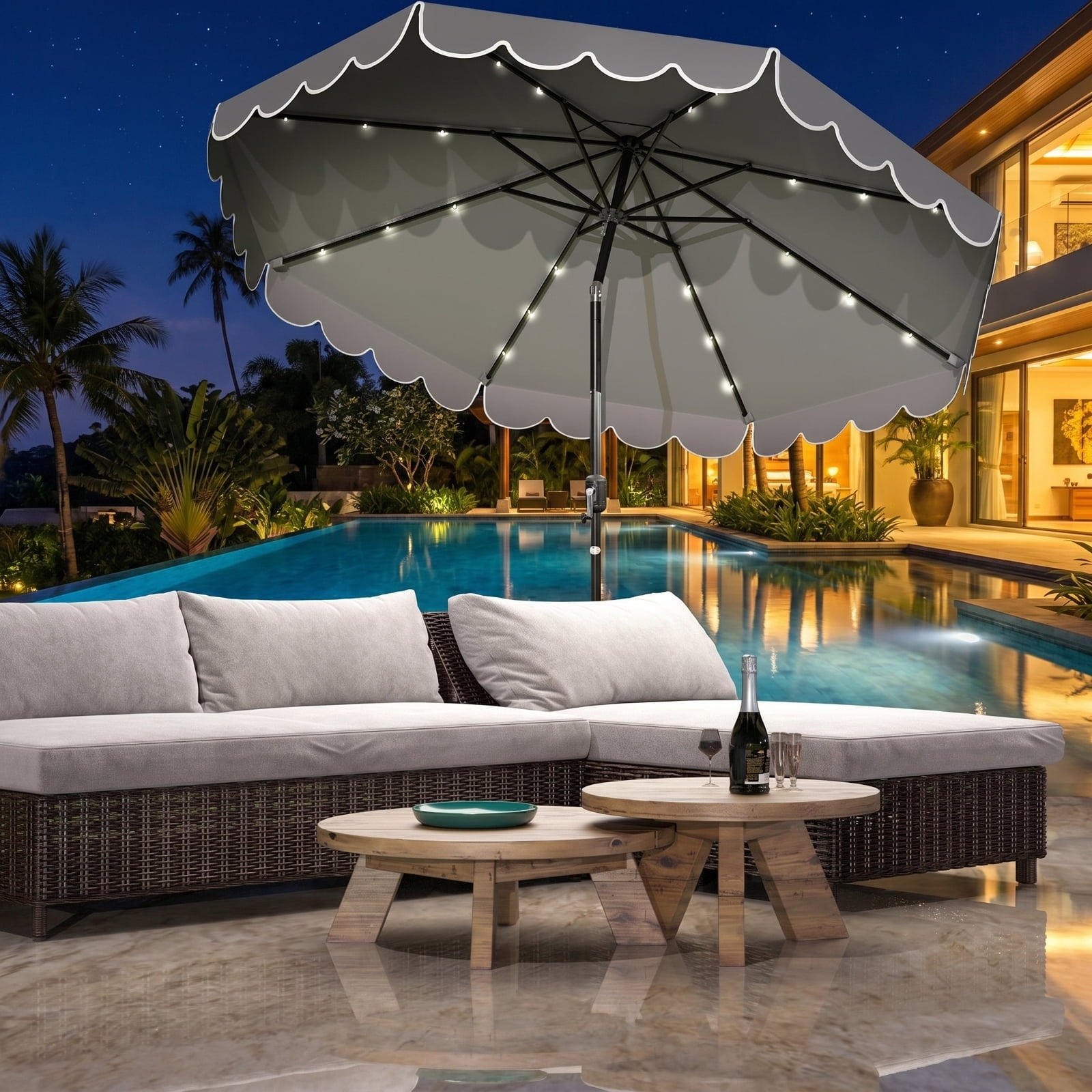 Biotree 10 ft Market Patio Umbrella with Crank and Tilt, 8 Sturdy Ribs, Vented Canopy - Gray for Backyard