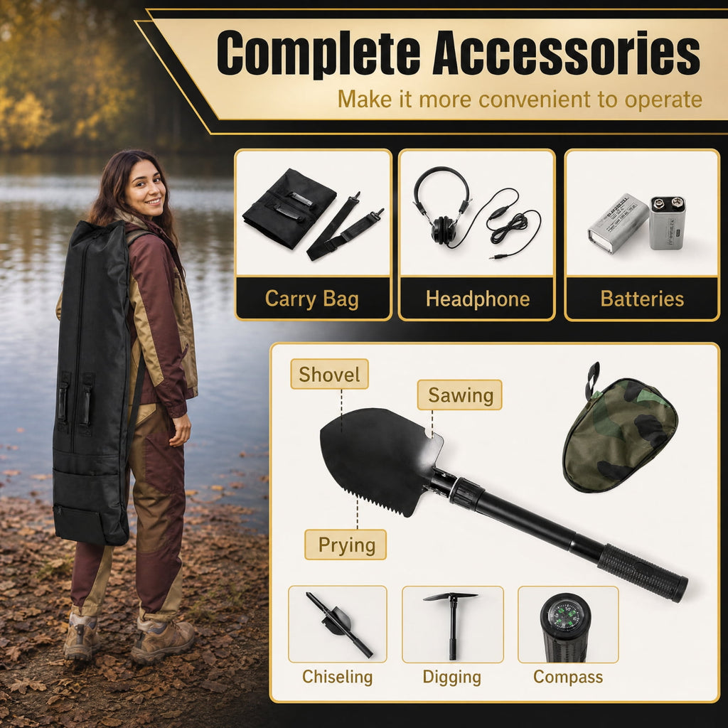 Biotree Metal Detector with Backlit LCD, 4 Detection Modes, 10-Inch Detection Depth, Waterproof 9.5-Inch Coil and Accessories, Black