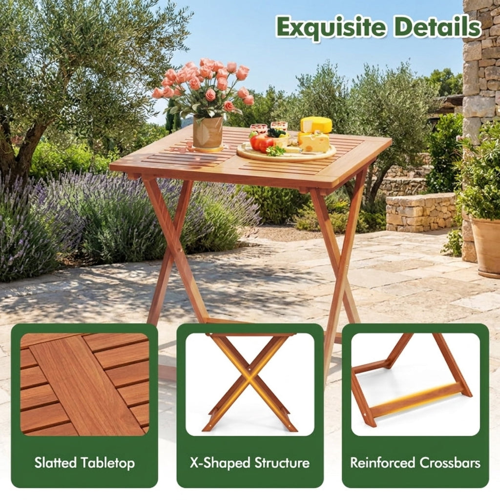 Biotree 29.5 Inch x 29.5 Inch Patio Dining Table with Teak Painting and Umbrella Hole, Teak