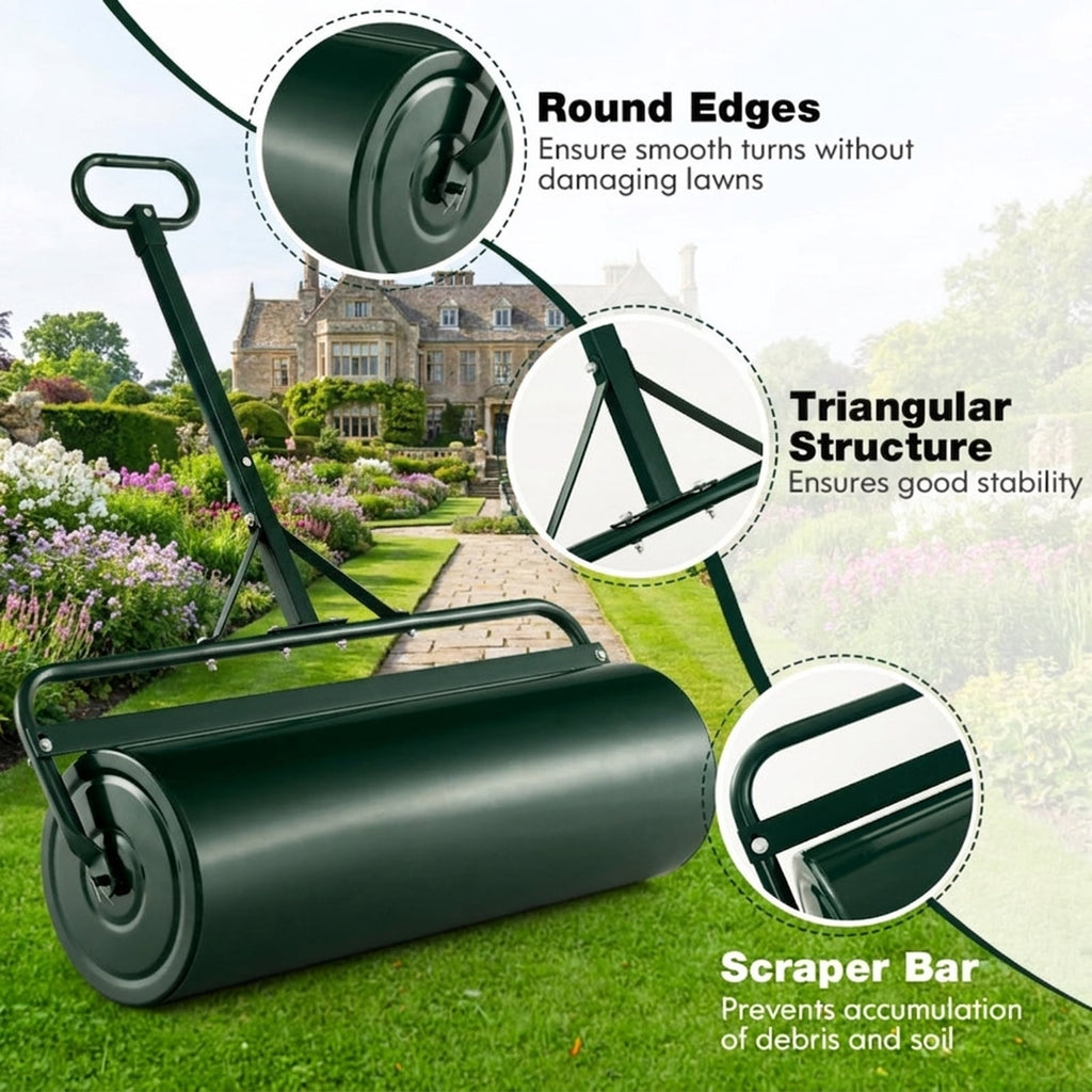 Biotree 39 Inch Wide Push/Tow Lawn Roller for Lawn Garden Yard Soil Care, Green