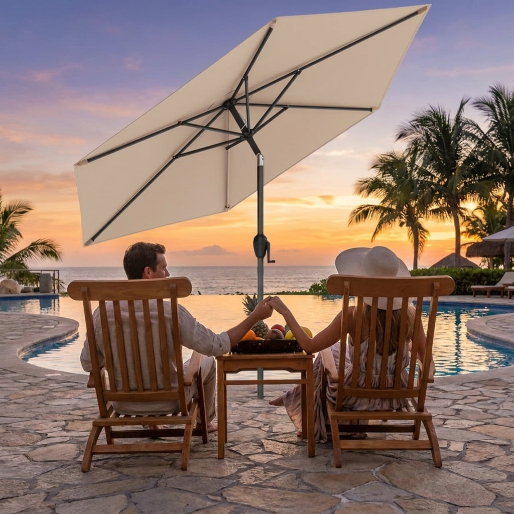 Biotree 7.5 FT Patio Umbrella, Outdoor Patio Heavy Duty Market Umbrella with Push Button Tilt for Patio Garden Backyard Pool, Tan