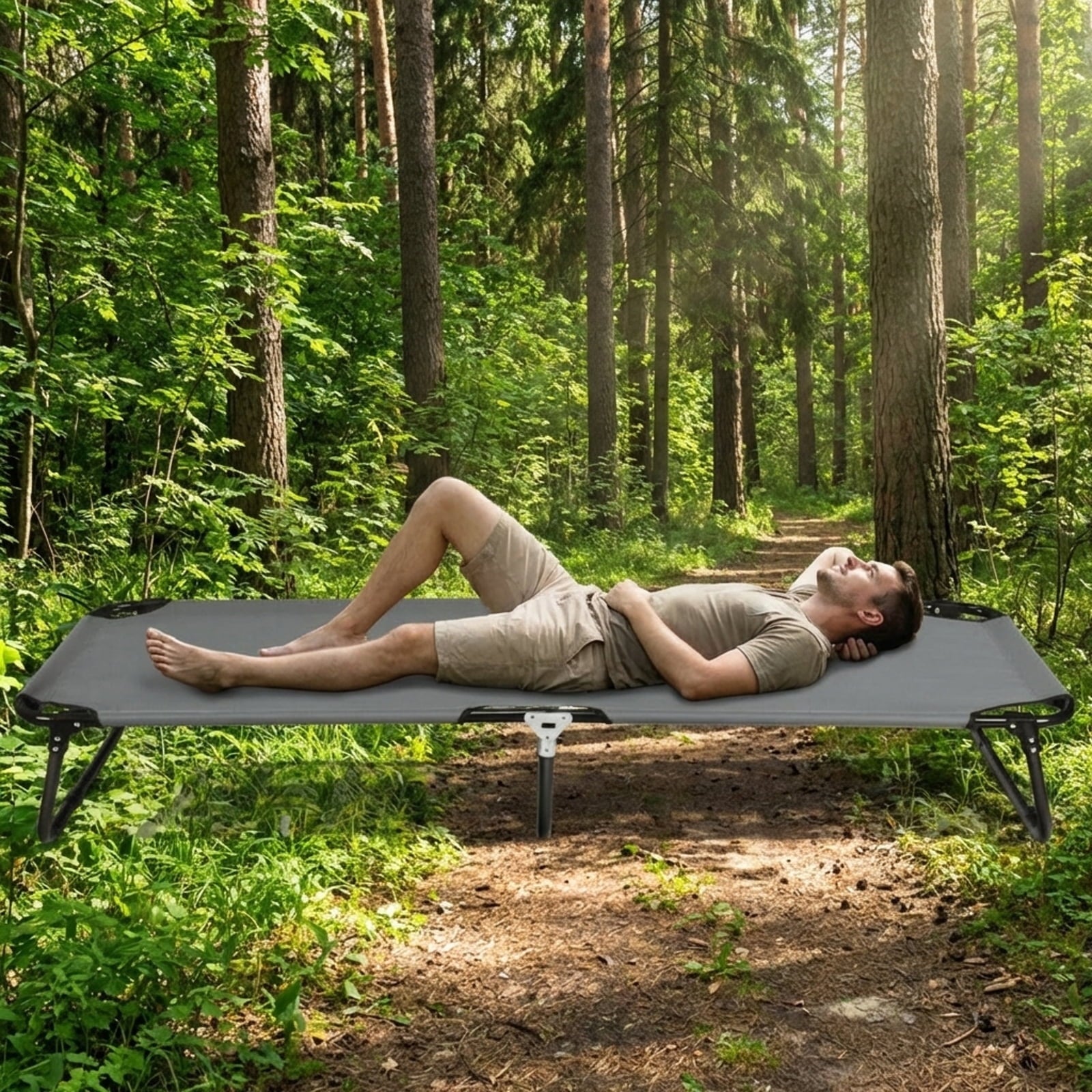 Biotree Folding Camping Cot Portable Military Style Sleeping Bed Heavy Duty Outdoor Cot for Adults Camping Hiking, Gray