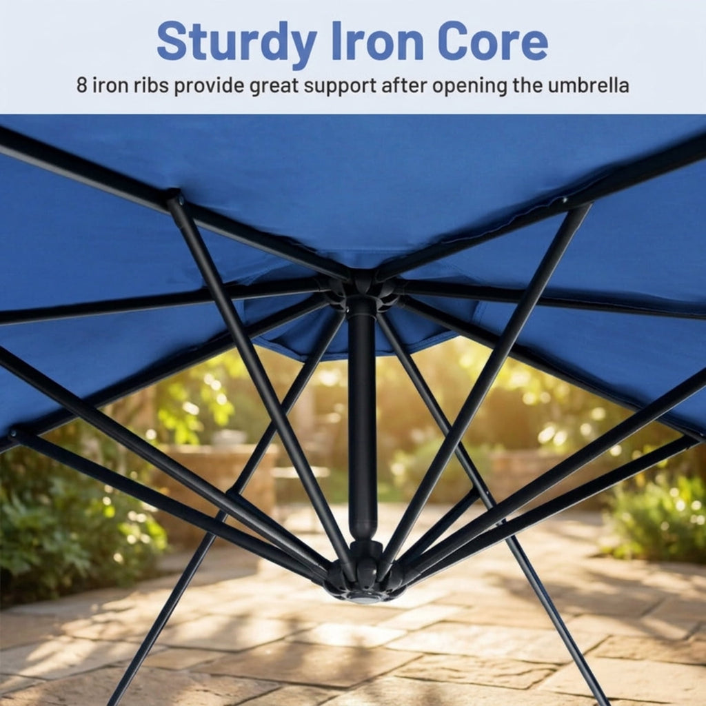 Biotree 10 ft Cantilever Offset Patio Umbrella 8-Rib Outdoor Shade - Blue - UV Protection with Cross Base