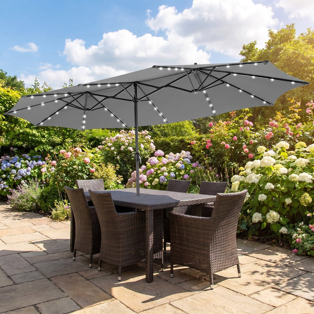 Biotree 15 ft Cantilever Patio Umbrella Offset Hanging with Cross Base, 8 Ribs - Multicolor for Backyard