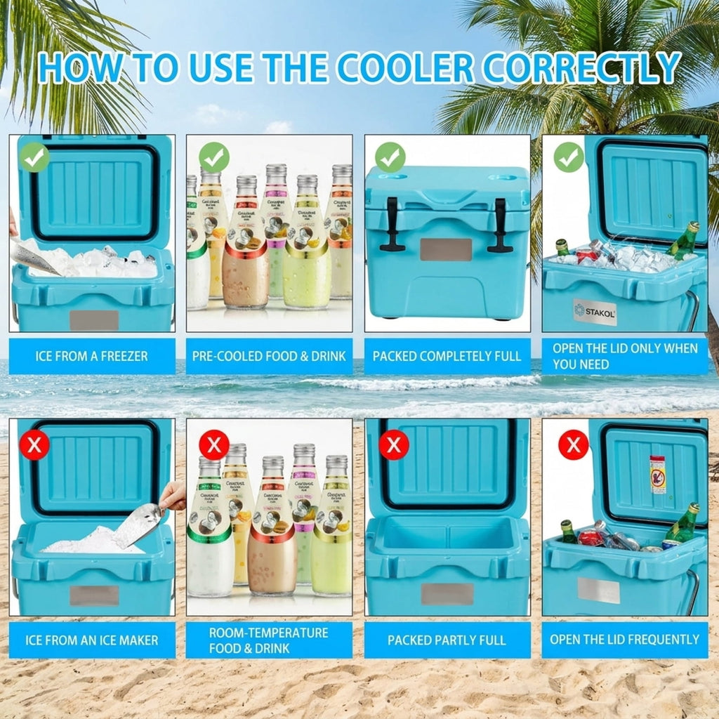 Biotree 16 Quart 24 Can Capacity Portable Insulated Ice Cooler with 2 Cup Holders, Blue