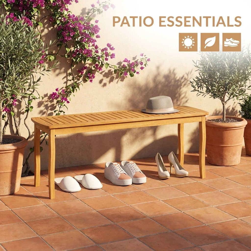 Biotree Acacia Wood Outdoor 48 Long Patio Dining Bench-2 Pieces Stackable Patio Chair for Garden BackyardNatural
