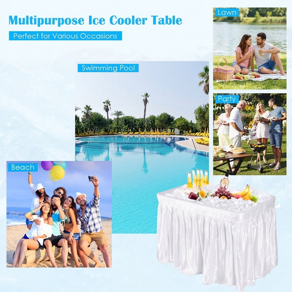 Biotree 4 Feet Plastic Party Ice Folding Ice Table with Matching Skirt, White