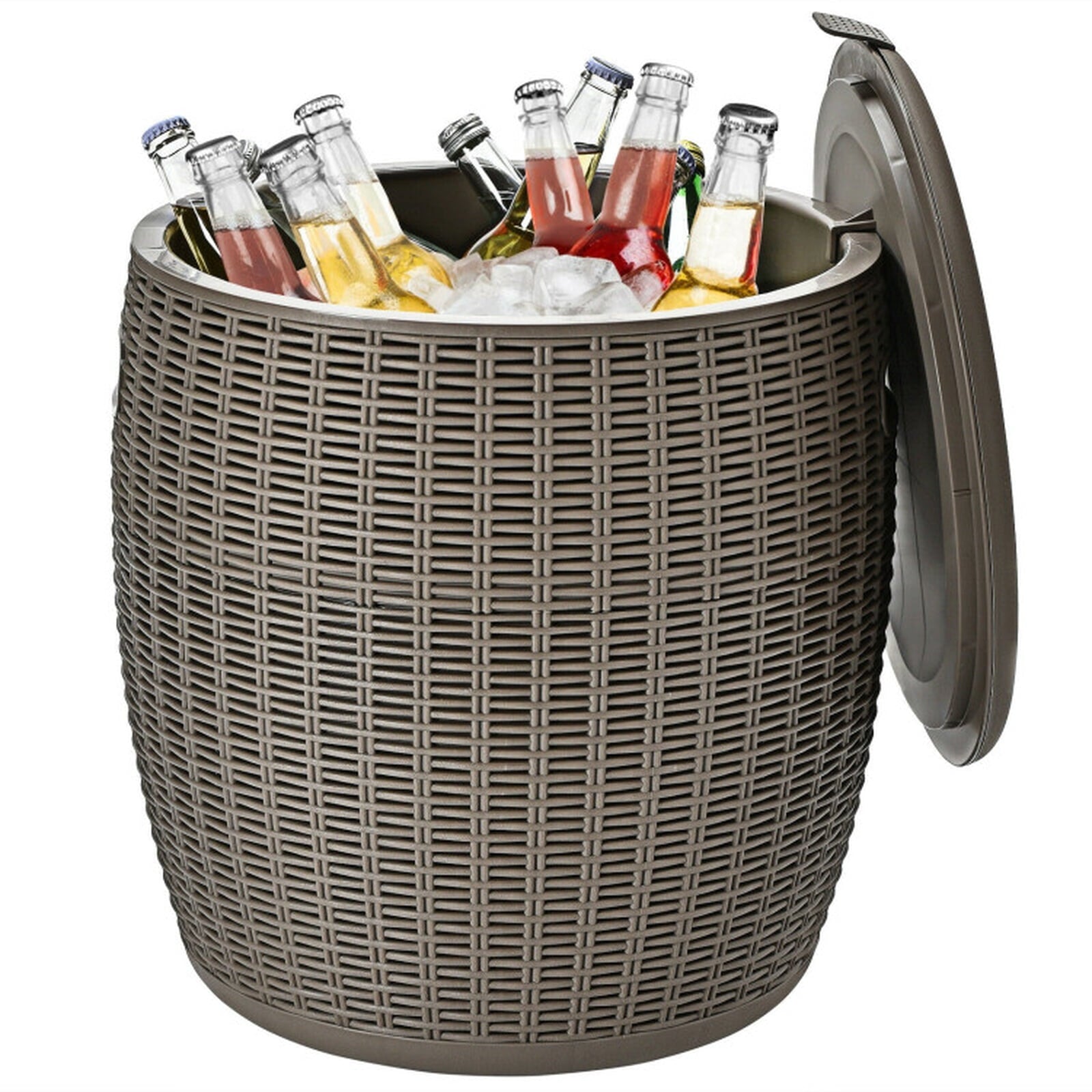 Biotree 9.5 Gallon 4-in-1 Patio Rattan Cool Bar Cocktail Table Side Table, Brown