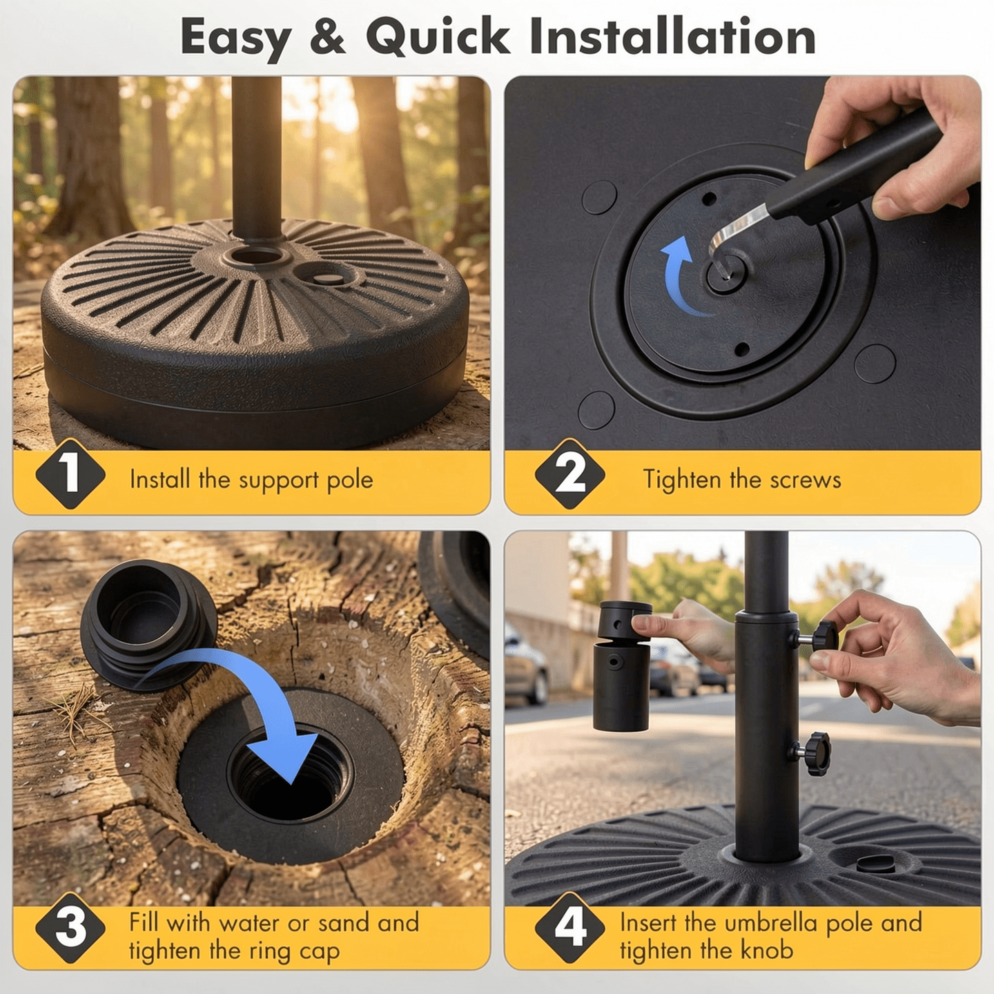 Biotree 19.5 Inch Fillable Round Umbrella Base Stand for Yard Garden Poolside-Black - Heavy Duty Outdoor Patio Stand