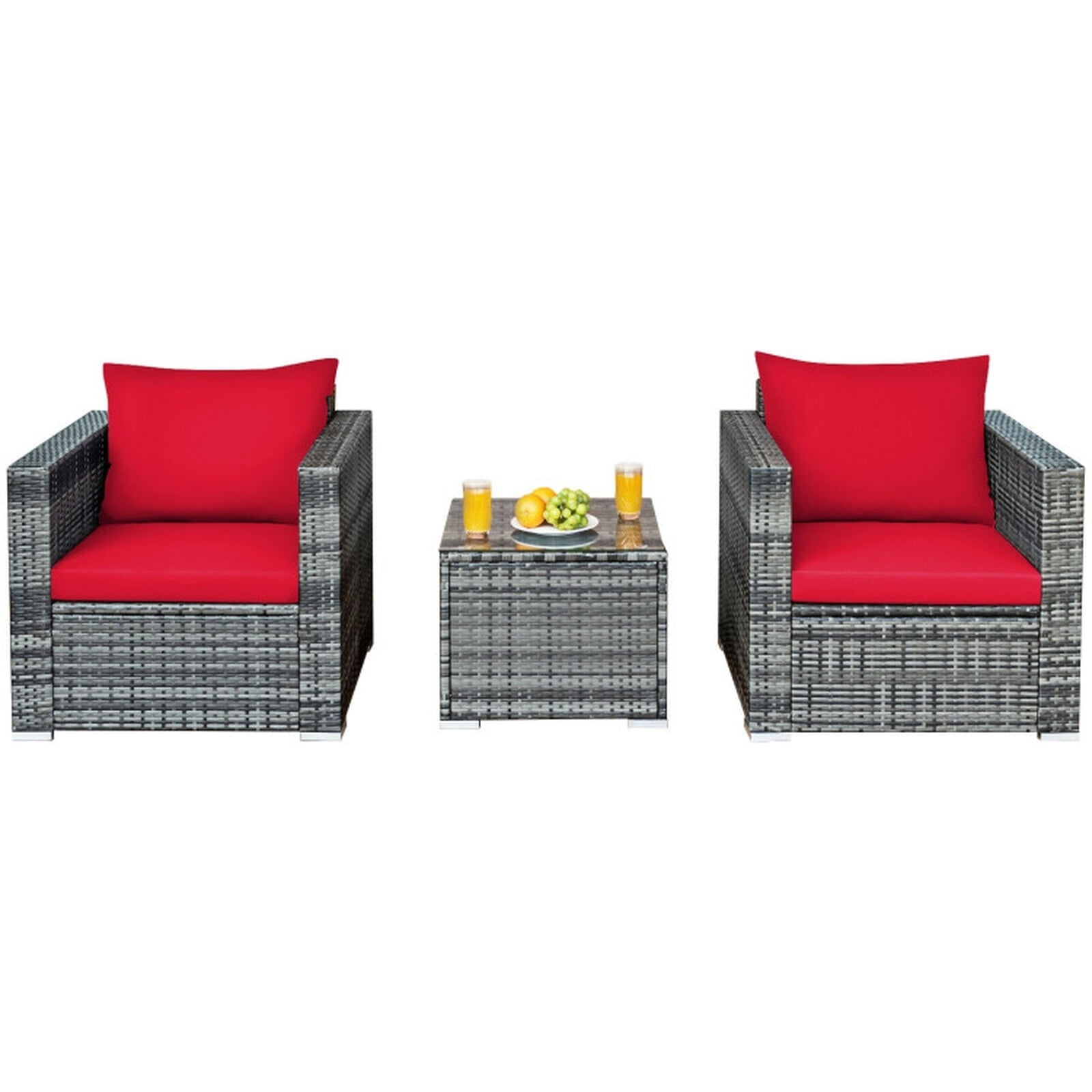 Biotree 3 Pcs Patio Rattan Furniture Bistro Sofa Set with Cushioned Outdoor Conversation Set for Garden Backyard PorchRed