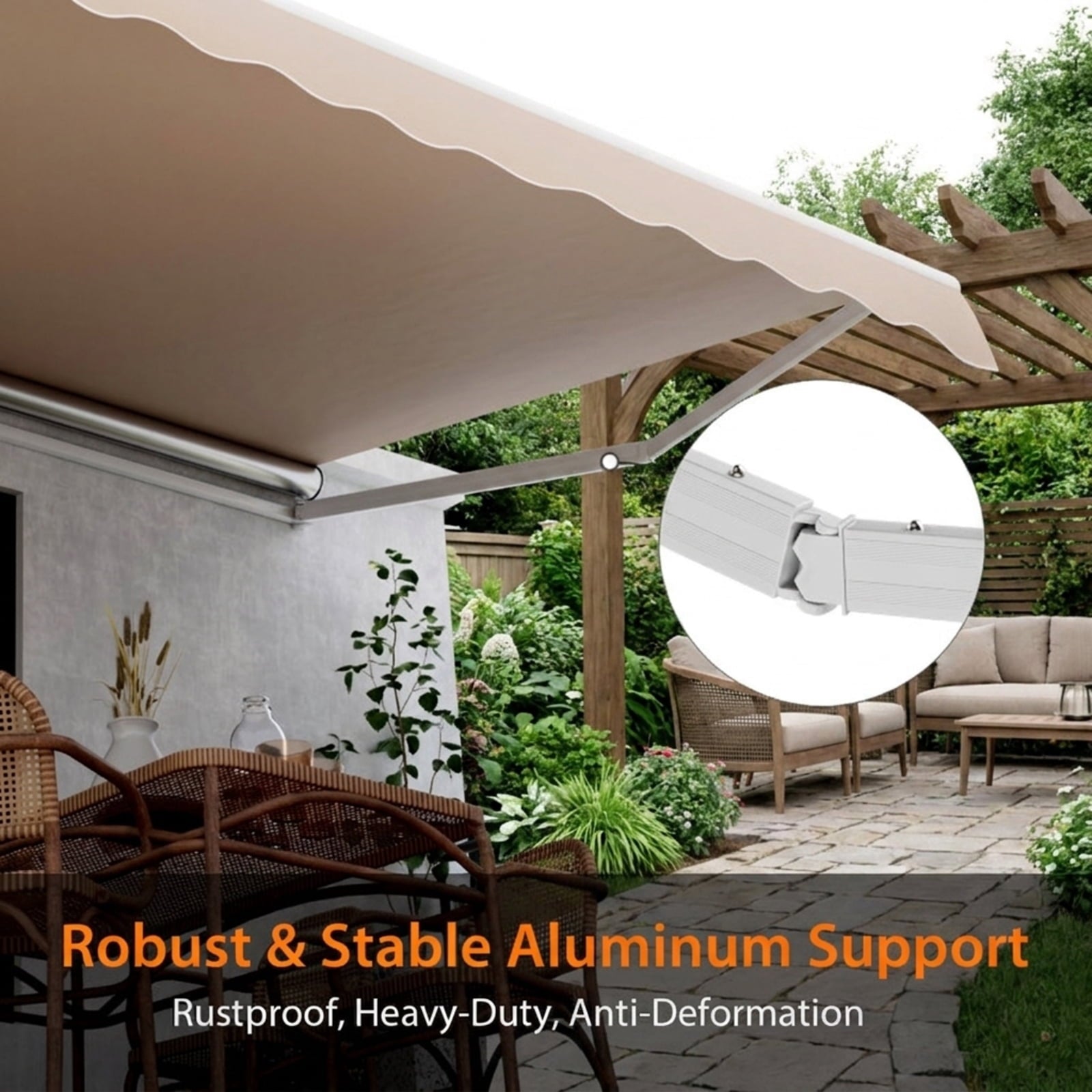 Biotree 13 ¡Á 8 Feet Retractable Patio Awning Aluminum Deck Sunshade for Patio Deck Door Window Sun Rain Protection, Beige
