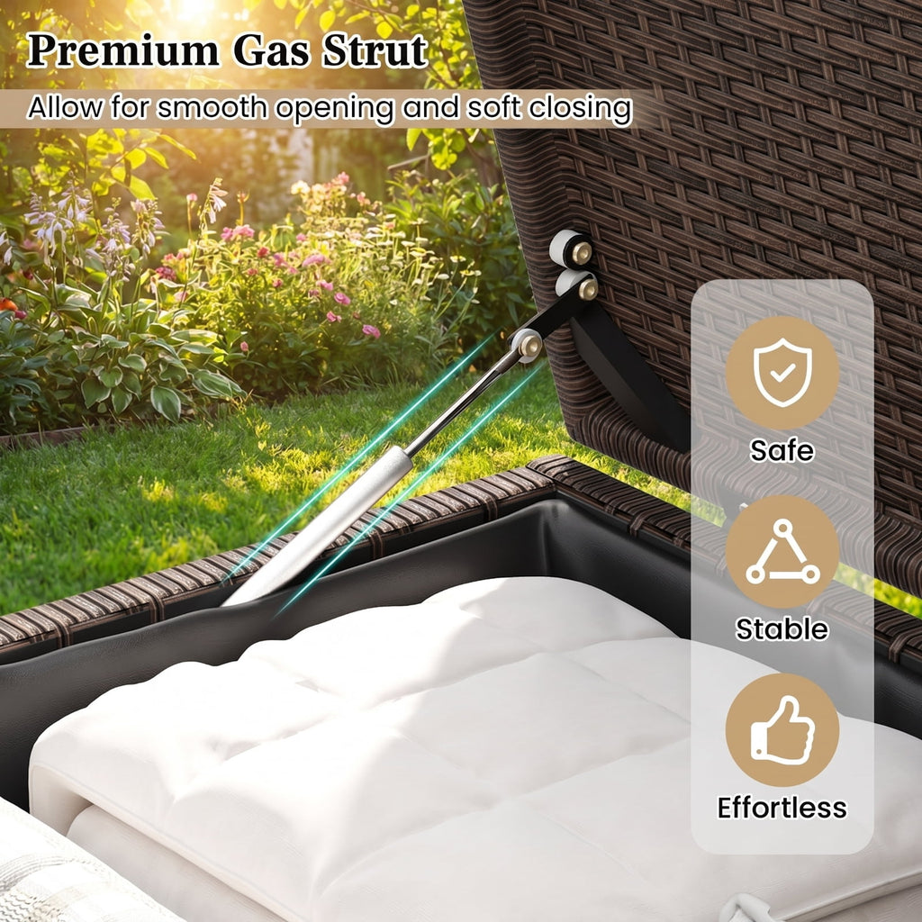Biotree PE Rattan Storage Bin with Waterproof Liner for Patio Cushions Outdoor Waterproof for Patio Deck Garden Cushions, Brown