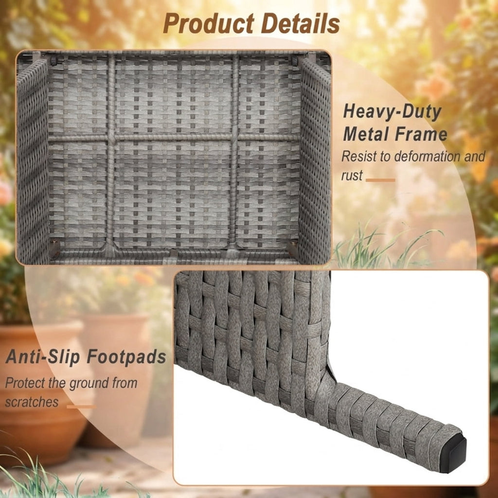 Biotree Folding PE Rattan Side Coffee Table Patio Garden Furniture, Gray