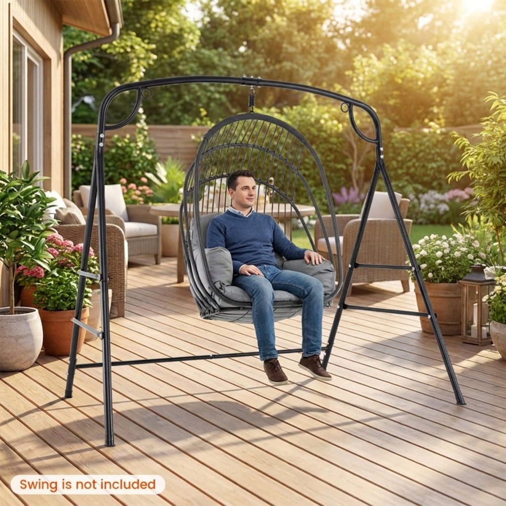 Biotree Outdoor Metal Swing Stand with 4 Support Bars and 2 Hanging Ways for Patio Porch Garden Backyard Outdoor, Black