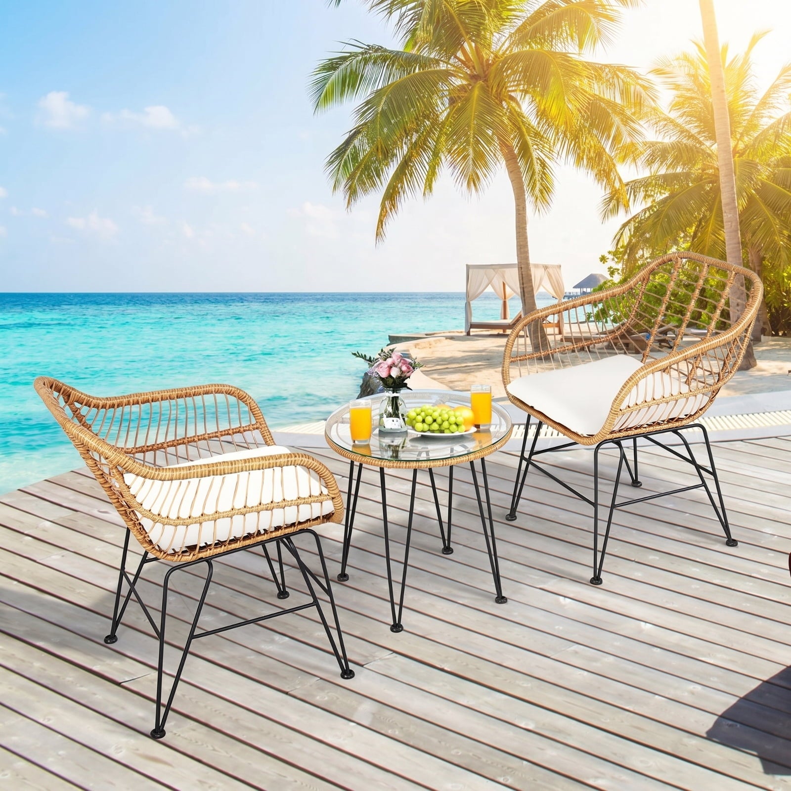Biotree 3 Piece Patio Furniture Set Outdoor Conversation Set with Coffee Table Outdoor Conversation Set for Garden Backyard PorchGrey