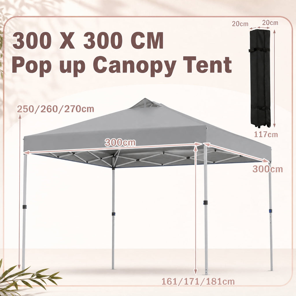 Biotree 10 x 10 Ft Pop Up Canopy Tent, 100 Sq Ft UPF 50+ Vented Shelter with Adjustable Height and Roller Bag for Outdoor Events, Gray