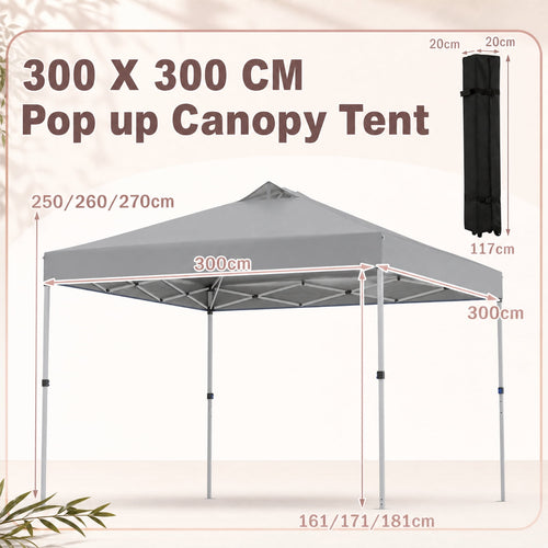 Biotree 10 x 10 Ft Pop Up Canopy Tent, 100 Sq Ft UPF 50+ Vented Shelter with Adjustable Height and Roller Bag for Outdoor Events, Gray