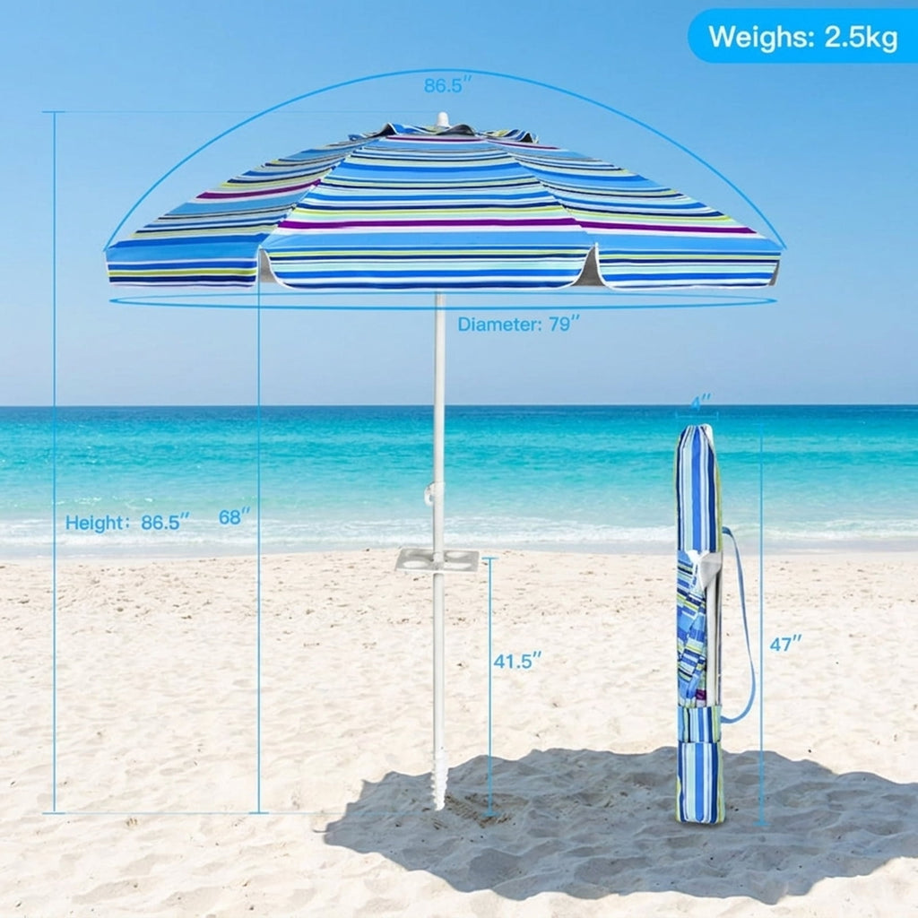 Biotree 7.2 ft Portable Beach Umbrella with Carrying Bag, 8 Ribs, Sand Tilt Mechanism - Blue for Backyard