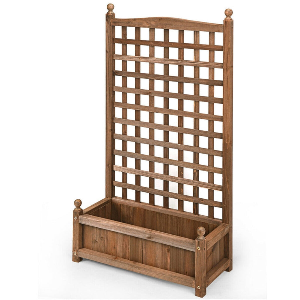 Biotree Solid Free Standing Wood Planter Box with Trellis for Garden Dark brown - Outdoor Backyard Patio Garden Planting