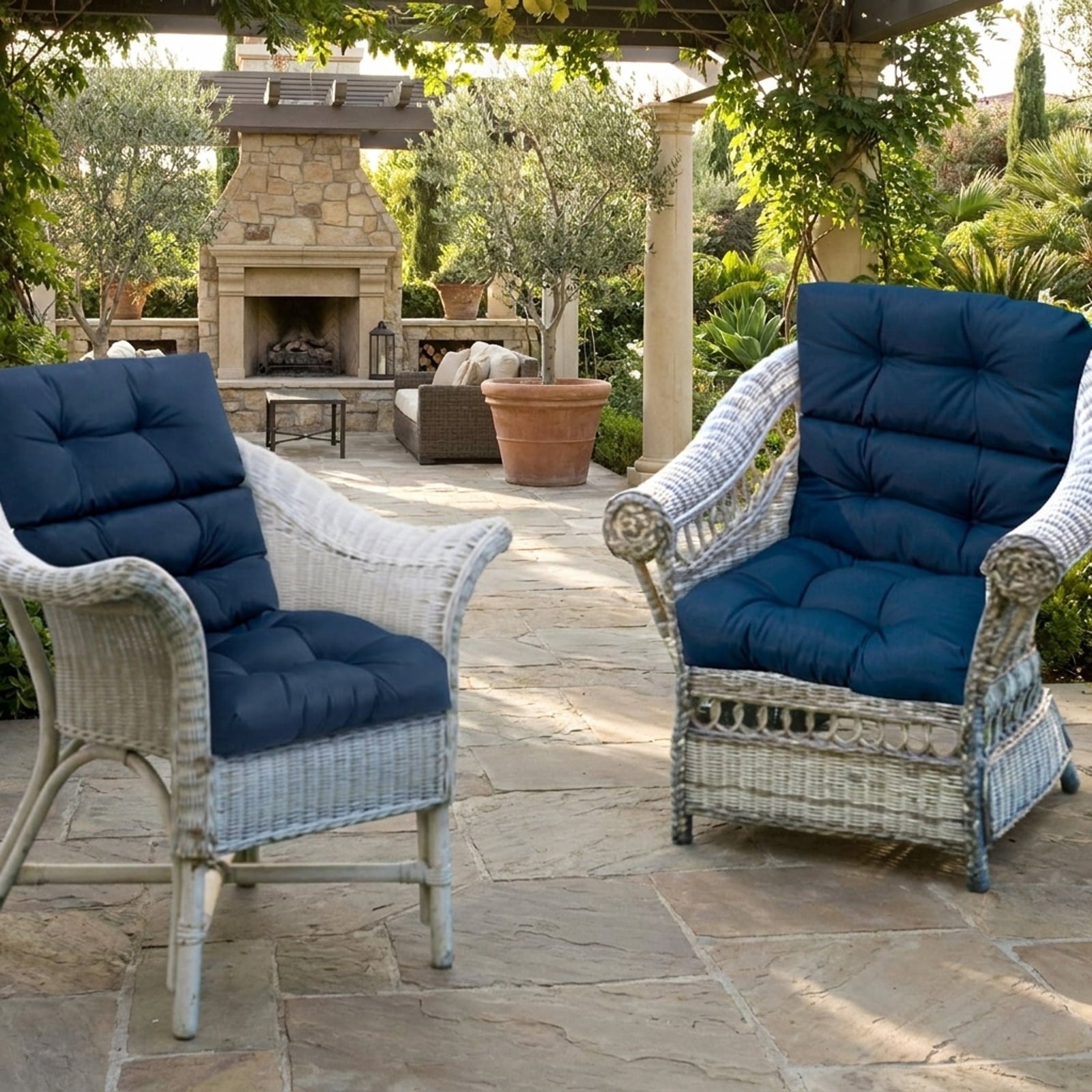 Biotree 22 X 44 Inch Tufted Outdoor Patio Chair Seating Pad Comfortable Patio Chair Cushion PadBlue