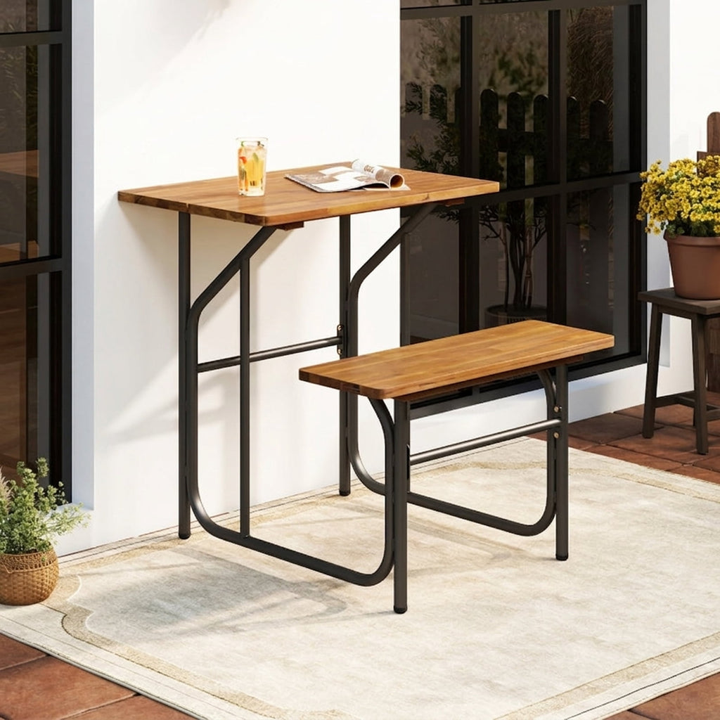 Biotree Acacia Wood Patio Table Bench Set One-Side Picnic Table and Seat, Black