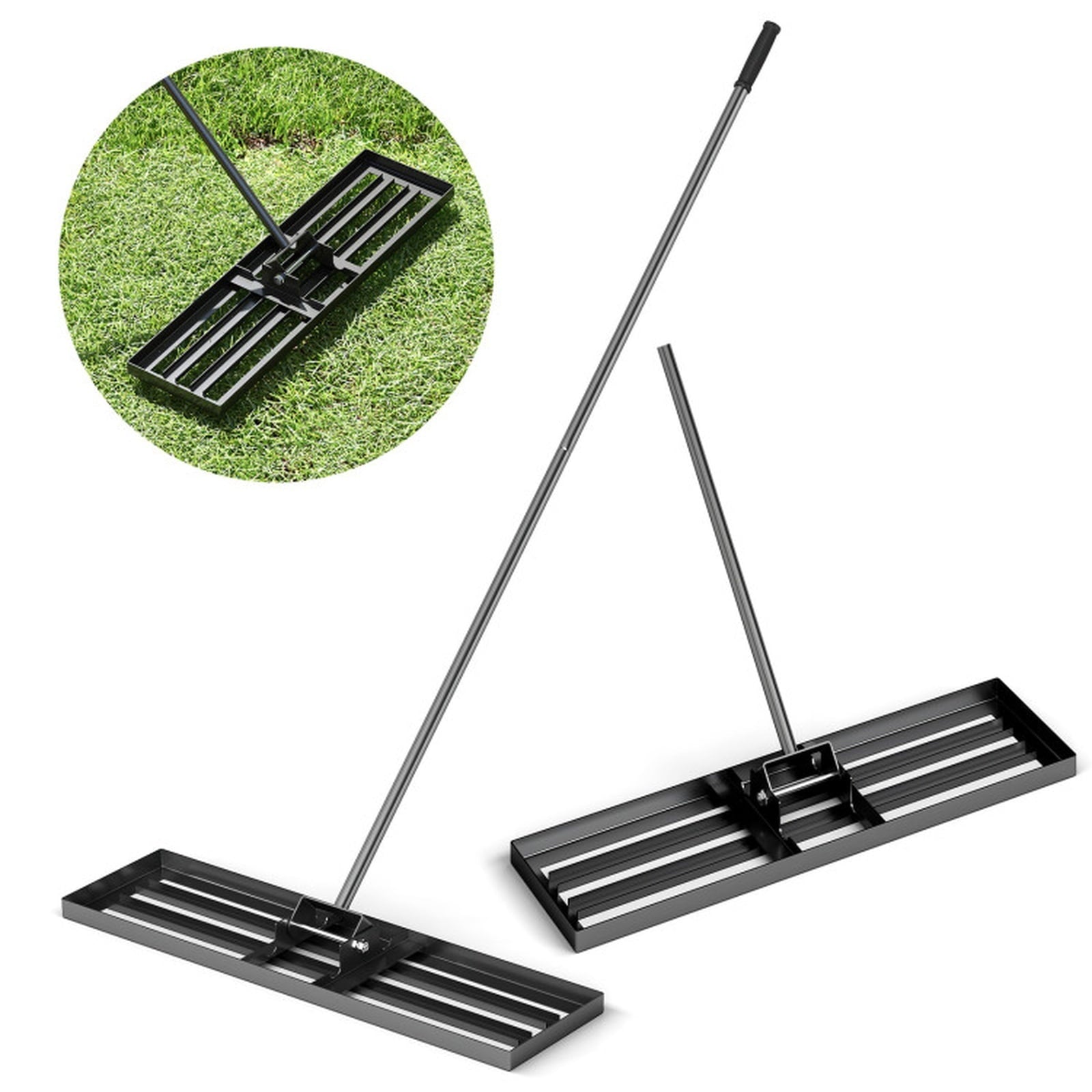 Biotree 36 x 10 Inch Lawn Leveling Rake with Ergonomic Handle for Lawn Garden Yard Soil Care, Black