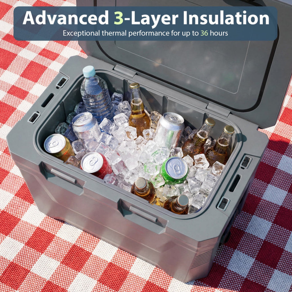 Biotree Insulated Portable Cooler Hard Shell Ice Chest with 2 Cup Holders Bottle Opener and Drain Plug, 37 Qt, Gray