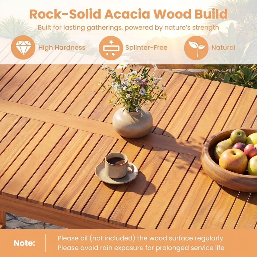 Biotree Acacia Wood Outdoor Garden Bench Set of 1/2 with Slatted Seat for Front Porch-Set of 2Natural