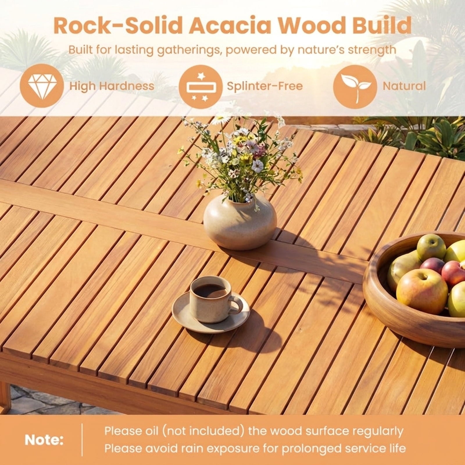 Biotree Acacia Wood Outdoor Garden Bench Set of 1/2 with Slatted Seat for Front Porch-Set of 2Natural