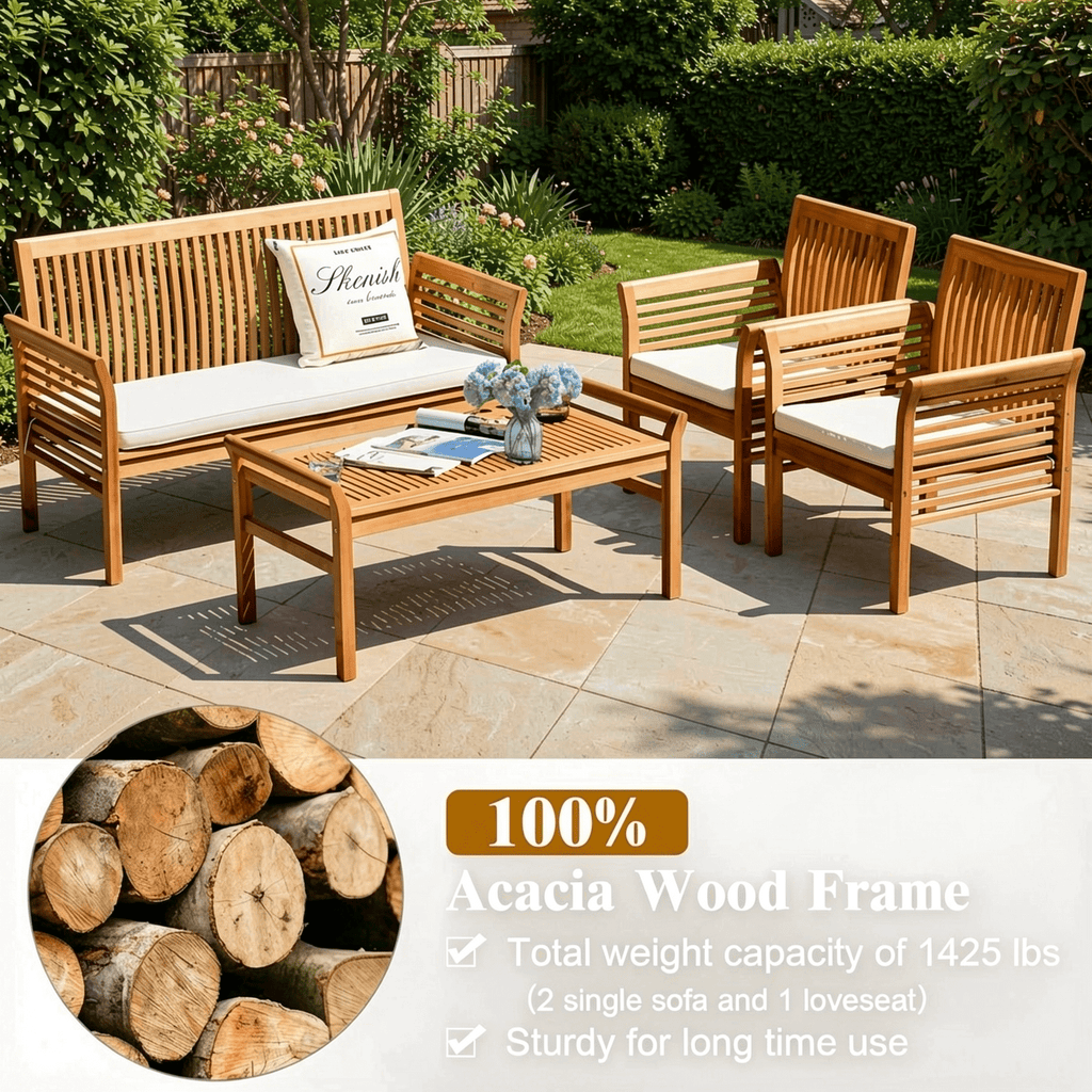 Biotree 4-Piece Outdoor Acacia Wood Sofa Set with Cushions