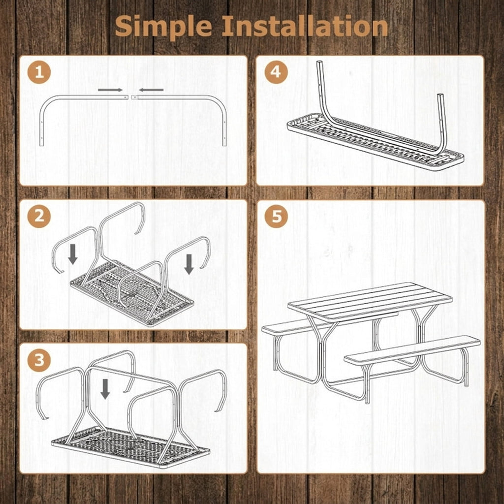 Biotree HDPE Outdoor Picnic Table Bench Set with Metal Base, Coffee