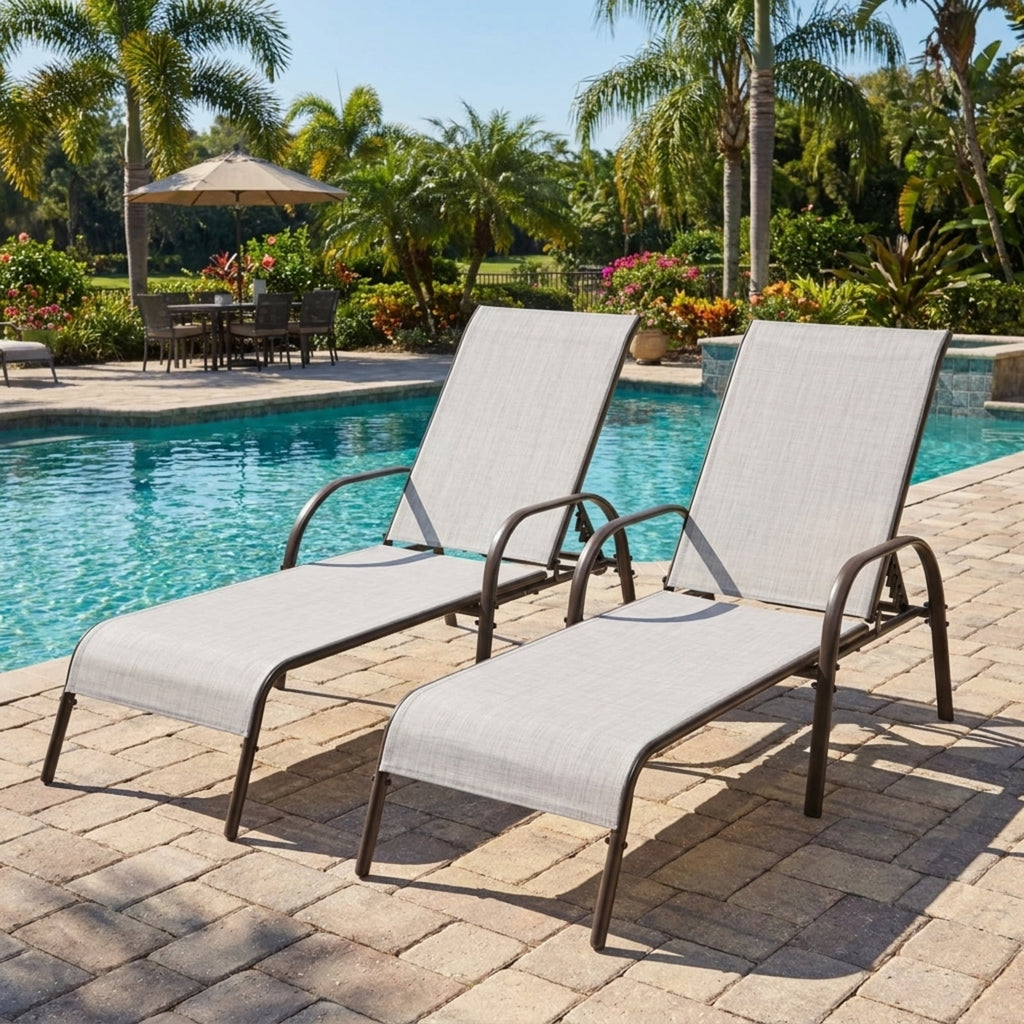 Biotree Adjustable Patio Chaise Folding Lounge Chair with Backrest Stackable Patio Chair for Garden BackyardGray