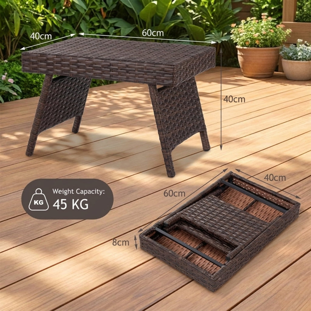 Biotree Folding PE Rattan Side Coffee Table Patio Garden Furniture, Black