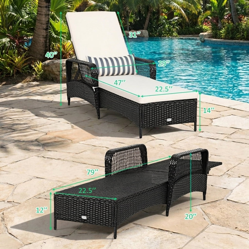 Biotree PE Rattan Chaise Lounge Chair Arm Chair Recliner Adjustable with Pillow Stackable Patio Chair for Garden BackyardBrown/Black