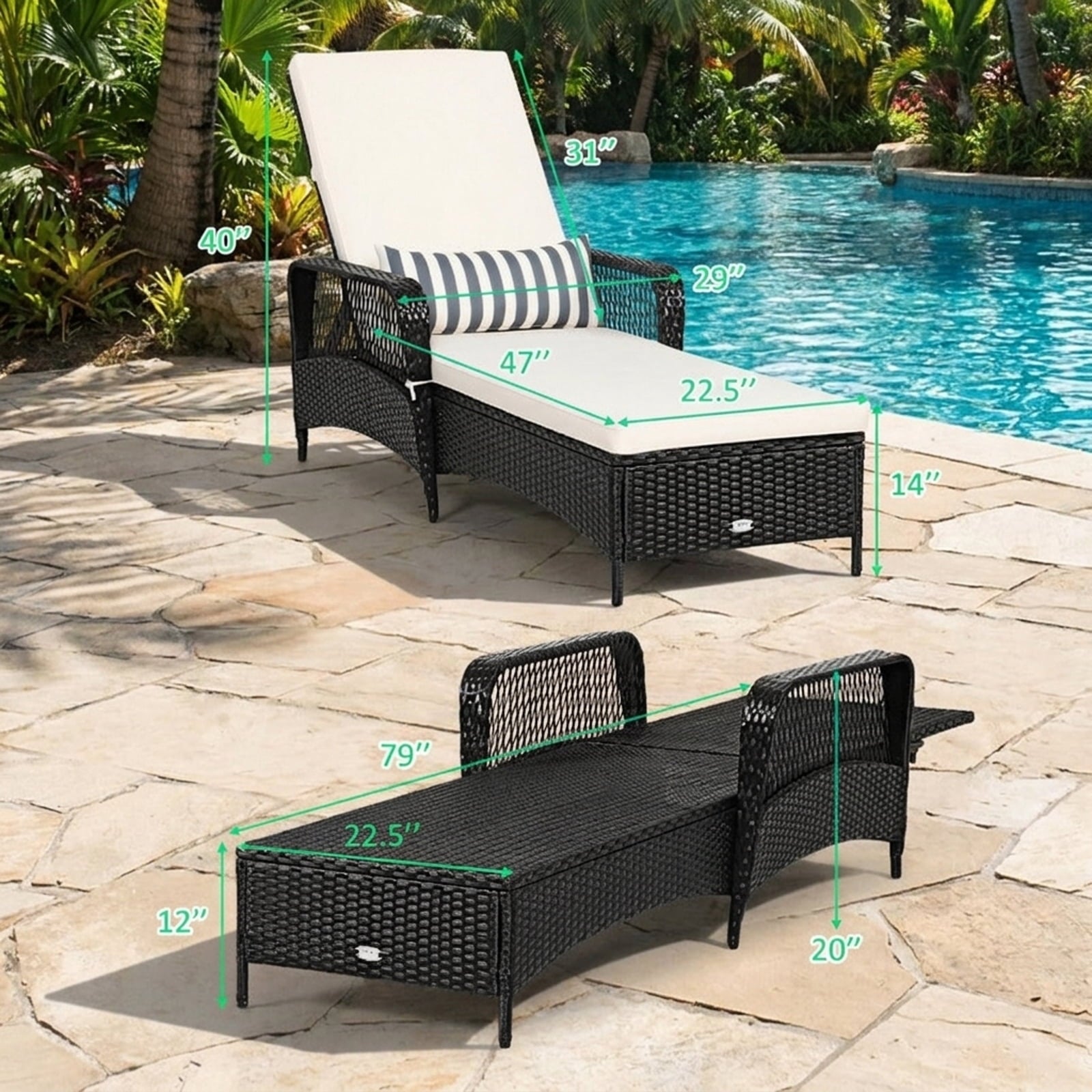 Biotree PE Rattan Chaise Lounge Chair Arm Chair Recliner Adjustable with Pillow Stackable Patio Chair for Garden BackyardBrown/Black