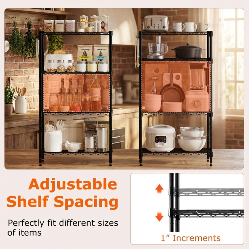 Biotree 4-Tier Metal Storage Shelving Unit with V-Shaped Wire Rack, 600 LBS Capacity Garage Shelves Utility Rack for Kitchen Pantry Basement Laundry Office, Black