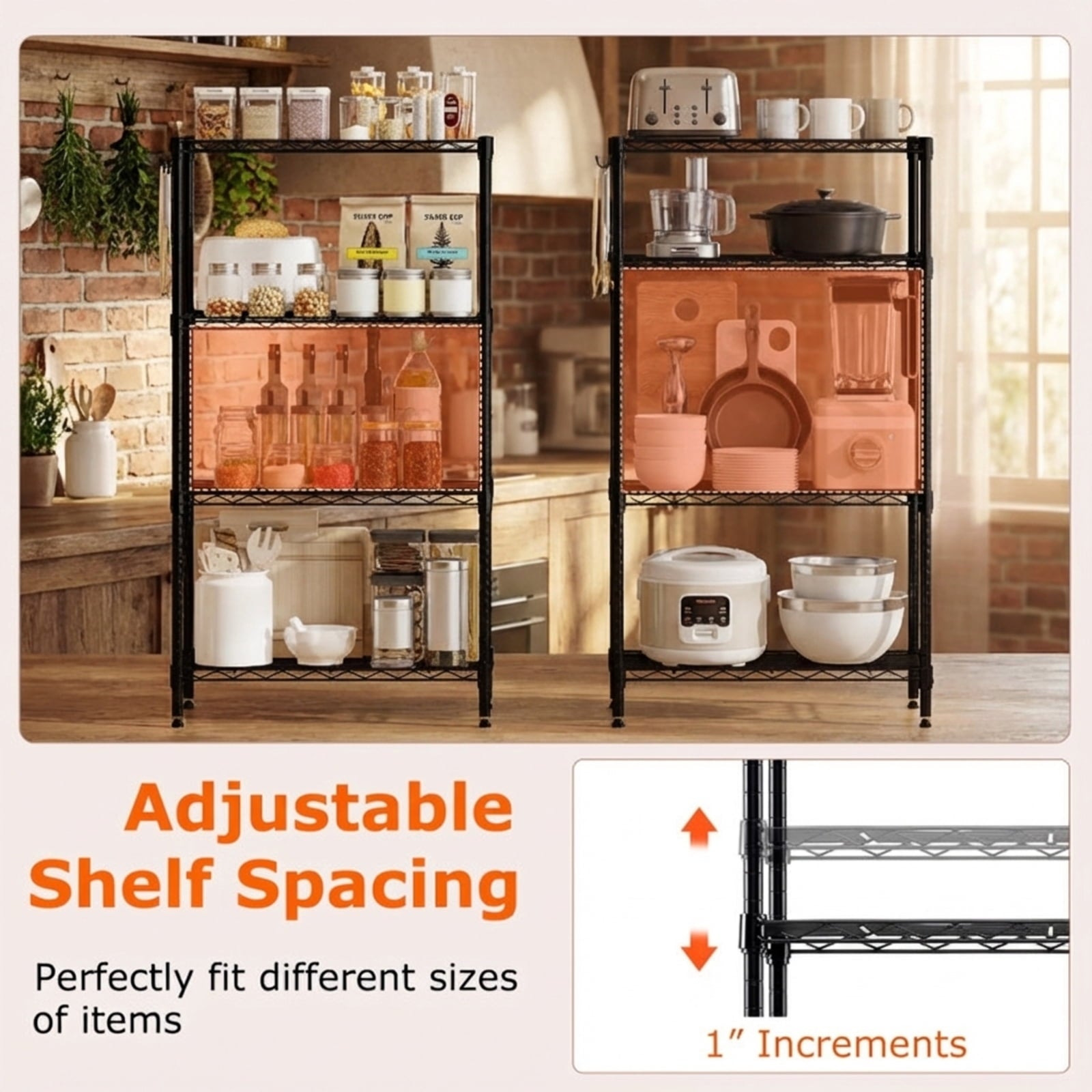 Biotree 4-Tier Metal Storage Shelving Unit with V-Shaped Wire Rack, 600 LBS Capacity Garage Shelves Utility Rack for Kitchen Pantry Basement Laundry Office, Black